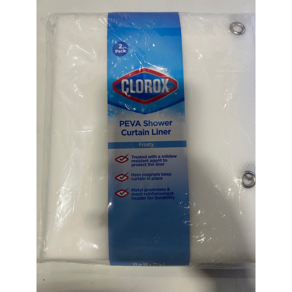 Clorox PEVA Shower Curtain Liner 2 Pack Frosty White 72x72 Mildew Resistant NEW